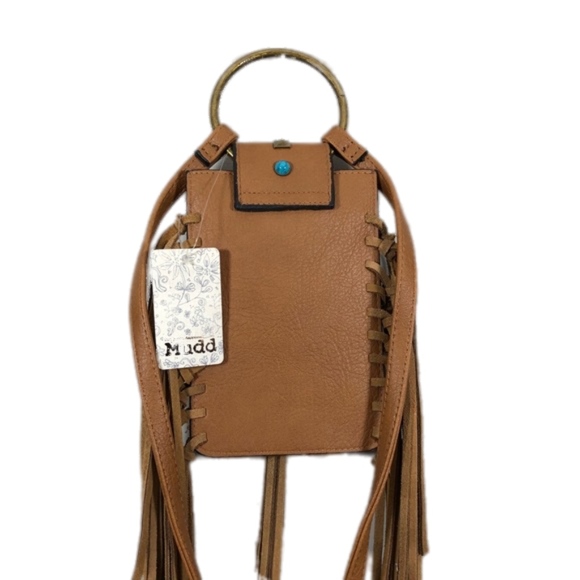 MUDD Women’s Brown Boho Fringe Cell Crossbody Bag - Picture 3 of 8